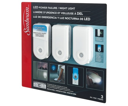 Sunbeam Led Power Failure Night Light 3 Pack Trapped Blister L Image Home Products